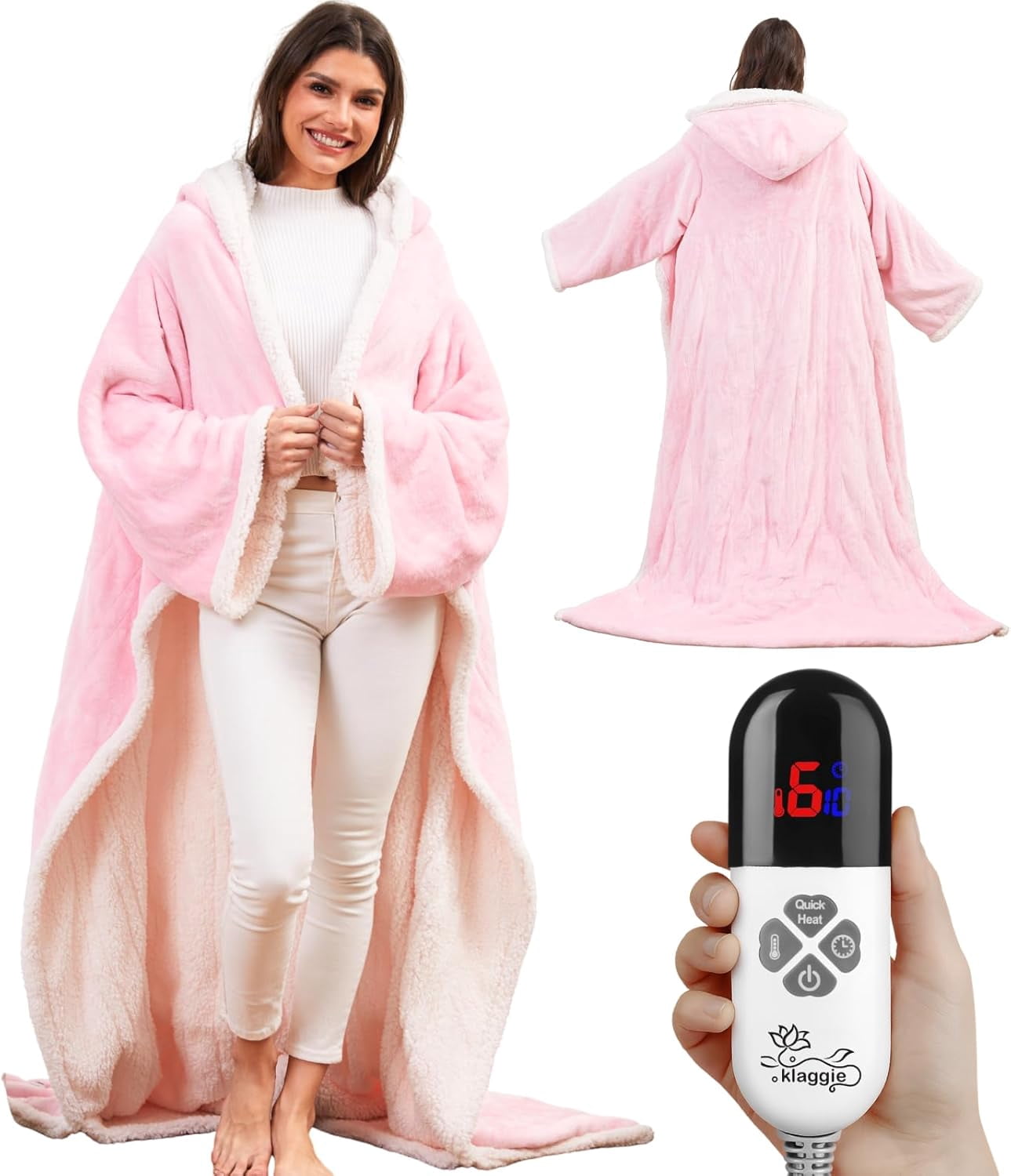 Snuggz Robe Wearable Heated Blanket with Foot Pocket Sleeves, Heated Robe Heated ...