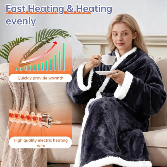 Wearable Heated Blanket with Sleeves, 50 * 60" Electric Portable Snuggle Throw Blanket with 6 Heat Settings & 2-10 Hours Auto Shut Off, for Family, Friends