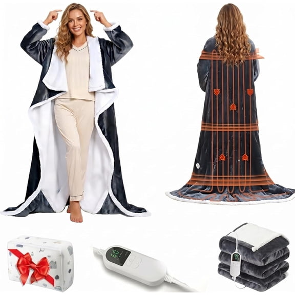 Wearable Heated Blanket with Sleeves and Foot Pocket with 8 Adjustable Heat Setting,1-12 Hour Auto Shut-Off,Quick Warm - Up-Perfect for Gifting to Family & Friends [Includes Storage Bag]