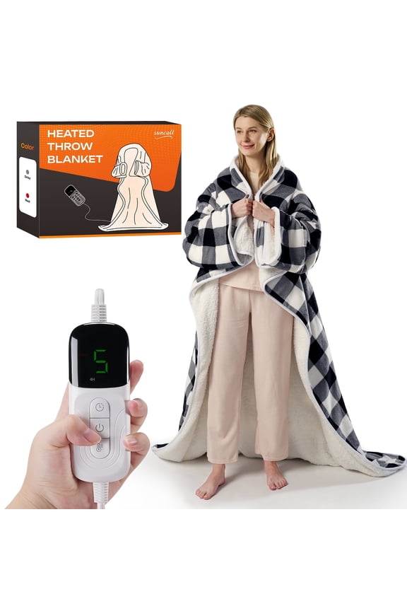 Electric Snuggle Throw Blankets with Sleeves, Wearable Heated Blanket, Gray