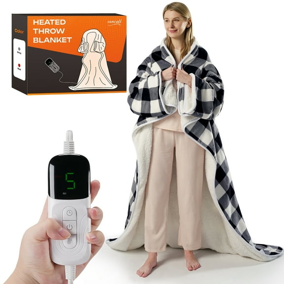 Suncall Electric Snuggle Throw Blankets with Sleeves, Wearable Heated Blanket, Gray