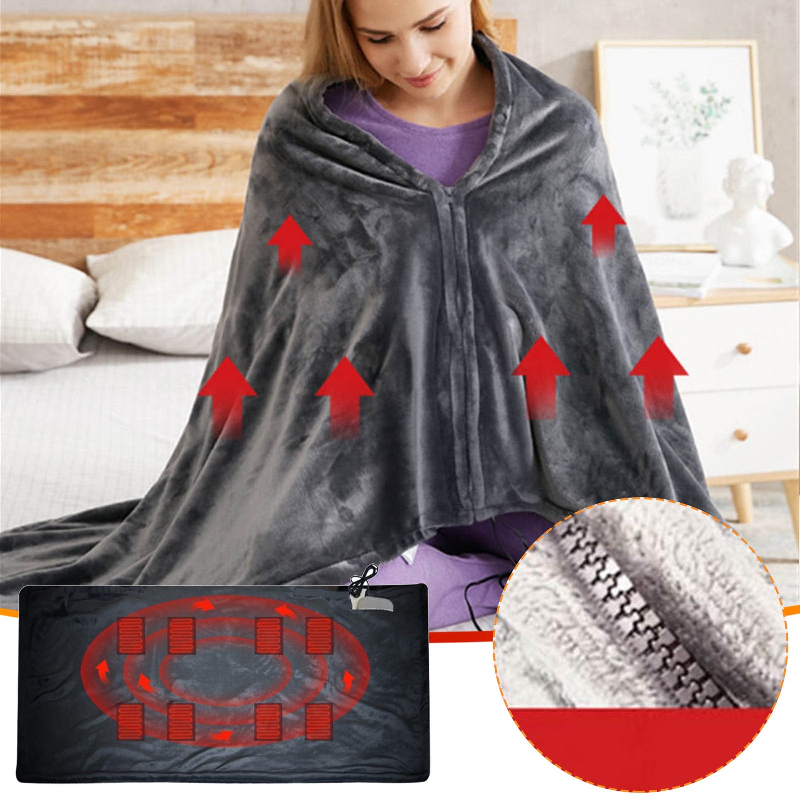 Wearable Heated Throw Blanket, Electric Heated Wrap Poncho Shawl, 3
