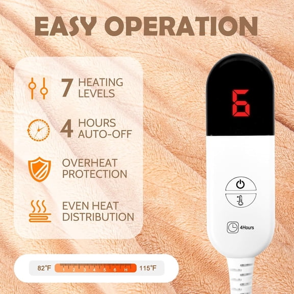 Wearable Heated Throw Blanket, Electric Heated Wrap Poncho Shawl & Hoodies with Pockets, 7 Heating Levels & 4 Hours Time Settings, Machine Washable with ETL Certification 40" x 70", Beige