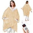 thumbnail image 1 of Ocuuziisu Wearable Heated Throw Blanket with Pockets and Hood, 50" x 70" Flannel and Sherpa Electric Wrap, 6 Heating Levels, 4-Hour Auto Shut Off, Machine Washable, Beige, 1 of 8
