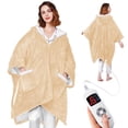 thumbnail image 1 of Ocuuziisu Electric Throw Blanket with Pockets and Hood, 50" x 70" Flannel and Sherpa Electric Wrap, 6 Heating Levels, 4-Hour Auto Shut Off, Machine Washable, Beige, 1 of 9