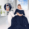 Wearable Heated Throw Blanket with Pockets, 50" x 70" Flannel and Sherpa Electric Wrap Poncho Shawl, 9 Heat Settings, 10-Hour Auto Shut Off, Machine Washable, Dark Blue