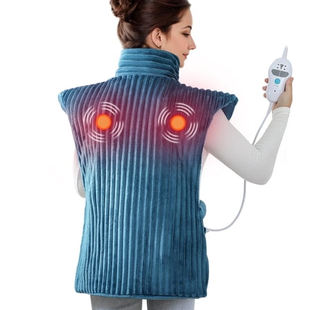 Heating Pad with Massager for Back Pain Relief 24 x35inch,Auto-Shut Off, 2 Heat Settings Wearable Heating Pad Wrap,Machine Washable,Teal