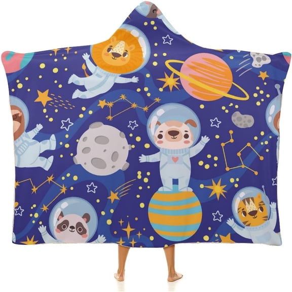 Wearable Hooded Blanket - Wearable Blanket Featuring Comfy Cartoon Space Animal Hooded Blanket Fleece Blanket Hoodie