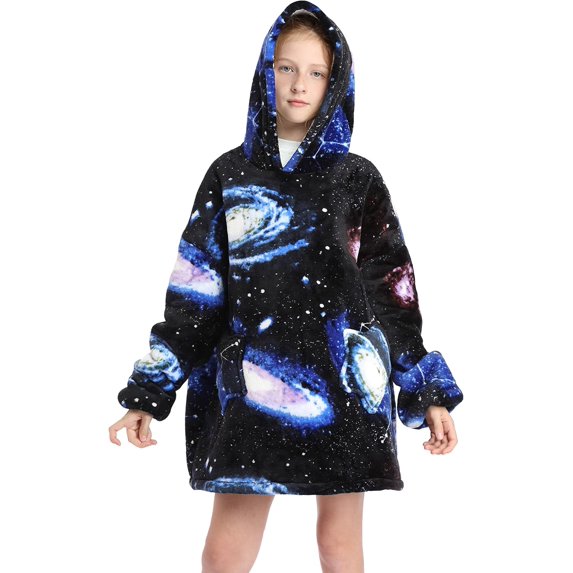 Wearable Hoodie Blanket for Kids Boys Girls Oversized Sherpa Blanket Sweatshirt with Hood Pocket