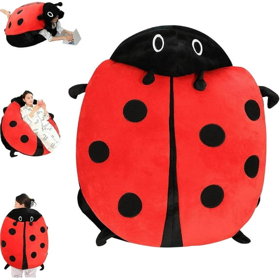 Wearable Ladybug Pillow, 2026 New 23.6/39.4/59in Oversized Stuffed Plush Blanket Pillow, Cute Removable Warm Body Pillow for Kids and Adults
