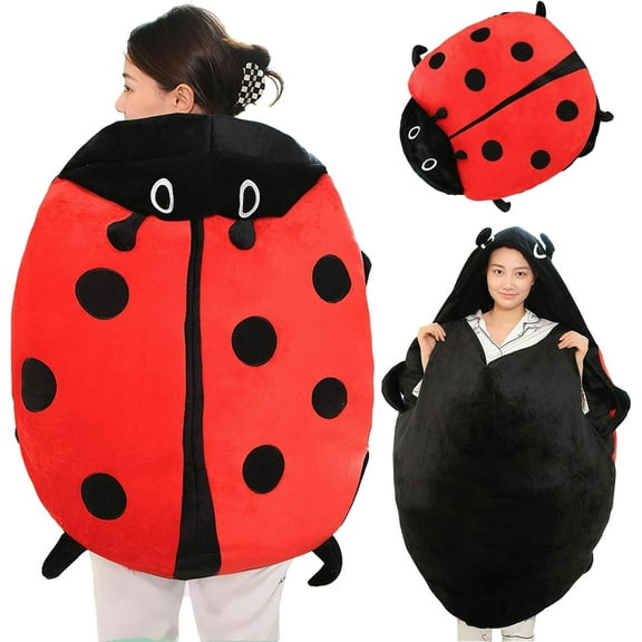 Wearable Ladybug Plush Pillow, Oversized Removable Ladybug Pillow for Lounging and Sleeping, Cute Soft Plush Cushion for Bed, Sofa and Relaxing