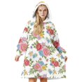 thumbnail image 1 of Wearable Lamb Fleece Blanket Hoodie,Pioneer Flower Floral Print Pattern Oversized Sherpa Blanket Hoodie with Super Pockets,Super Warm Fuzzy Pullover for Women & Men, 1 of 4