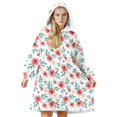 thumbnail image 1 of Wearable Lamb Fleece Blanket Hoodie,Pioneer Flower Floral Print Pattern Oversized Sherpa Blanket Hoodie with Super Pockets,Super Warm Fuzzy Pullover for Women & Men, 1 of 6