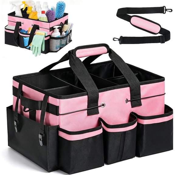 Wearable Large Cleaning Caddy Bag with Dividers, Household Cleaning Caddy for Cleaning Supplies Organizer Car Wash, Cleaner Tote Detailing Bag with Shoulder Strap and Handles for Housekeeper Storage