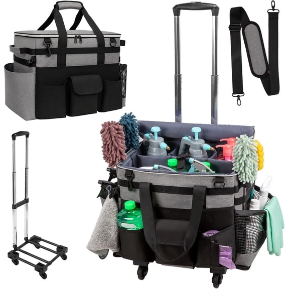 Wearable Large Cleaning Caddy Bag for Housekeeper, Clean Supply Organizer with Adjustable Shoulder, Waist & Handle Straps, Detailing Bag for Kitchen Supplies