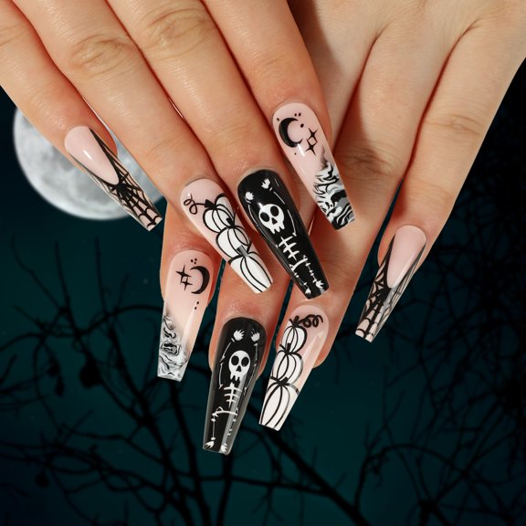 Wearable Nail Sticker Halloween Nail Art Spider Web White Skull Pumpkin Star Moon Nail Art Nail Art Nail Art Finished Nail Art