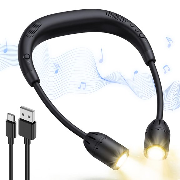 Wearable Neck Light with Speaker, 5 Modes Hands-Free LED Neck Lamp for Reading & Outdoor Camping, Rechargeable Type-C Light for Hiking, Night Walking & DIY Tasks