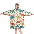 thumbnail image 1 of Wearable Oversized Blanket,Beige Cartoon Dinosaurs Flowers Pattern Wearable Blanket Hoodie for Adults,Cozy Hooded Blankets with Super Pockets,Super Warm Fuzzy Pullover for Women & Men, 1 of 6