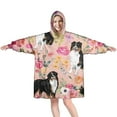 thumbnail image 1 of Wearable Oversized Blanket,Bernese Mountain Dogs with Pioneer Flower Wearable Blanket Hoodie for Adults,Cozy Hooded Blankets with Super Pockets,Super Warm Fuzzy Pullover for Women & Men, 1 of 6