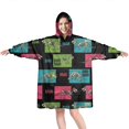 thumbnail image 1 of Wearable Oversized Blanket,Black Cartoon Dinosaurs Skeletons Boxes Pattern Wearable Blanket Hoodie for Adults,Cozy Hooded Blankets with Super Pockets,Super Warm Fuzzy Pullover for Women & Men, 1 of 6