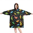 thumbnail image 1 of Wearable Oversized Blanket,Black Dinosaurs Jackson Text Pattern Wearable Blanket Hoodie for Adults,Cozy Hooded Blankets with Super Pockets,Super Warm Fuzzy Pullover for Women & Men, 1 of 6