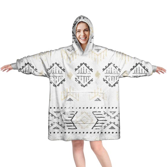 Wearable Oversized Blanket,Black Geometric Diamond Pattern Wearable Blanket Hoodie for Adults,Cozy Hooded Blankets with Super Pockets,Super Warm Fuzzy Pullover for Women & Men