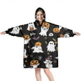 thumbnail image 1 of Wearable Oversized Blanket,Black Halloween Ghosts and Pumpkins Wearable Blanket Hoodie for Adults,Cozy Hooded Blankets with Super Pockets,Super Warm Fuzzy Pullover for Women & Men, 1 of 6