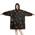 thumbnail image 1 of Wearable Oversized Blanket,Black Halloween Pumpkin Faces Wearable Blanket Hoodie for Adults,Cozy Hooded Blankets with Super Pockets,Super Warm Fuzzy Pullover for Women & Men, 1 of 6