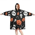 thumbnail image 1 of Wearable Oversized Blanket,Black Halloween Pumpkin Faces Wearable Blanket Hoodie for Adults,Cozy Hooded Blankets with Super Pockets,Super Warm Fuzzy Pullover for Women & Men, 1 of 6