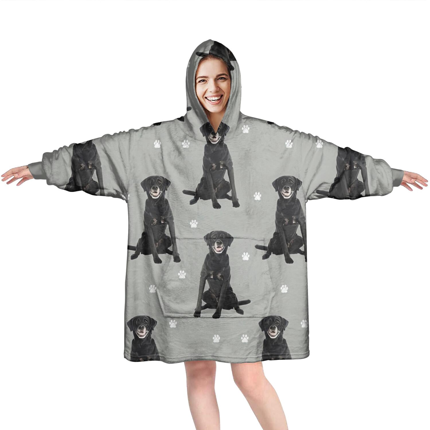 Wearable Oversized Blanket,Black Labrador Wearable Blanket Hoodie for Adults,Cozy Hooded Blankets with Super Pockets,Super Warm Fuzzy Pullover for Women & Men