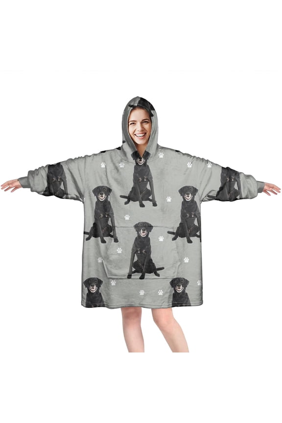 Wearable Oversized Blanket,Black Labrador Wearable Blanket Hoodie for Adults,Cozy Hooded Blankets with Super Pockets,Super Warm Fuzzy Pullover for Women & Men