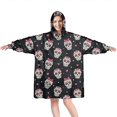 thumbnail image 1 of Wearable Oversized Blanket,Black Pink Skull Pattern Wearable Blanket Hoodie for Adults,Cozy Hooded Blankets with Super Pockets,Super Warm Fuzzy Pullover for Women & Men, 1 of 6