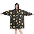 thumbnail image 1 of Wearable Oversized Blanket,Black Sun Moon Star Pattern Wearable Blanket Hoodie for Adults,Cozy Hooded Blankets with Super Pockets,Super Warm Fuzzy Pullover for Women & Men, 1 of 6