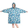 thumbnail image 1 of Wearable Oversized Blanket,Blue Cartoon Unicorn Cloud Flower Pattern Wearable Blanket Hoodie for Adults,Cozy Hooded Blankets with Super Pockets,Super Warm Fuzzy Pullover for Women & Men, 1 of 6