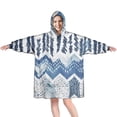 thumbnail image 1 of Wearable Oversized Blanket,Blue Chevron Geometric Boho Pattern Wearable Blanket Hoodie for Adults,Cozy Hooded Blankets with Super Pockets,Super Warm Fuzzy Pullover for Women & Men, 1 of 6