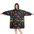 thumbnail image 1 of Wearable Oversized Blanket,Blue Controllers Games Icons Black Pattern Wearable Blanket Hoodie for Adults,Cozy Hooded Blankets with Super Pockets,Super Warm Fuzzy Pullover for Women & Men, 1 of 6