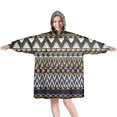 thumbnail image 1 of Wearable Oversized Blanket,Blue Geometric Zigzag Checker Pattern Wearable Blanket Hoodie for Adults,Cozy Hooded Blankets with Super Pockets,Super Warm Fuzzy Pullover for Women & Men, 1 of 6
