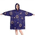 thumbnail image 1 of Wearable Oversized Blanket,Blue Gold Sun Moon Pattern Wearable Blanket Hoodie for Adults,Cozy Hooded Blankets with Super Pockets,Super Warm Fuzzy Pullover for Women & Men, 1 of 6