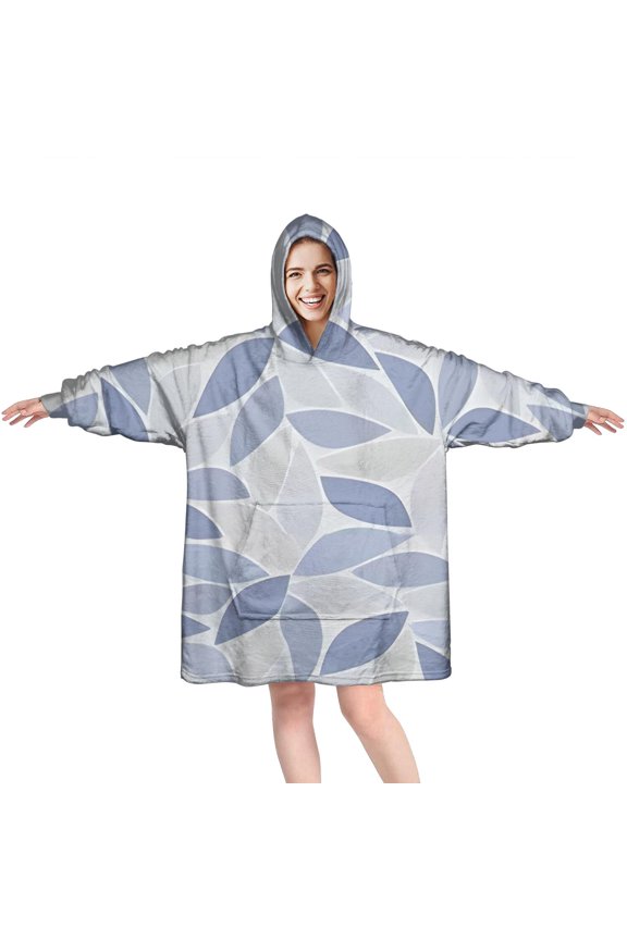 Wearable Oversized Blanket,Blue Leaf Pattern Wearable Blanket Hoodie for Adults,Cozy Hooded Blankets with Super Pockets,Super Warm Fuzzy Pullover for Women & Men