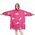 thumbnail image 1 of Wearable Oversized Blanket,Boston Terrier on Red Background Wearable Blanket Hoodie for Adults,Cozy Hooded Blankets with Super Pockets,Super Warm Fuzzy Pullover for Women & Men, 1 of 6