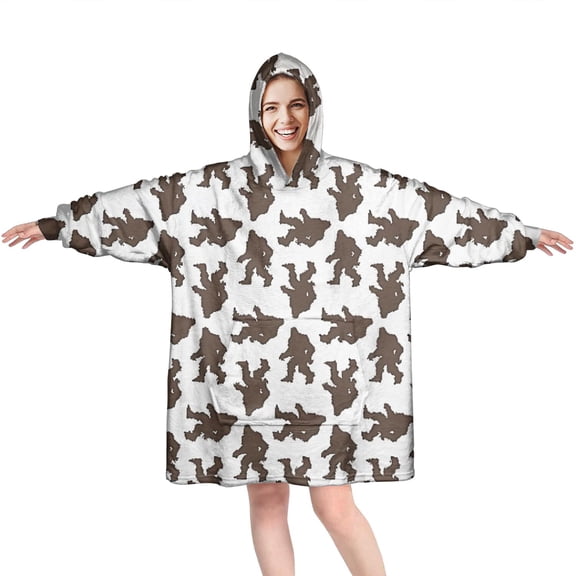 Wearable Oversized Blanket,Brown Bigfoot Pattern Wearable Blanket Hoodie for Adults,Cozy Hooded Blankets with Super Pockets,Super Warm Fuzzy Pullover for Women & Men
