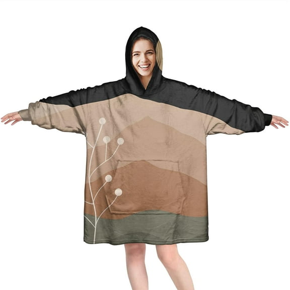 Wearable Oversized Blanket,Brown Boho Night Landscape Pattern Wearable Blanket Hoodie for Adults,Cozy Hooded Blankets with Super Pockets,Super Warm Fuzzy Pullover for Women & Men
