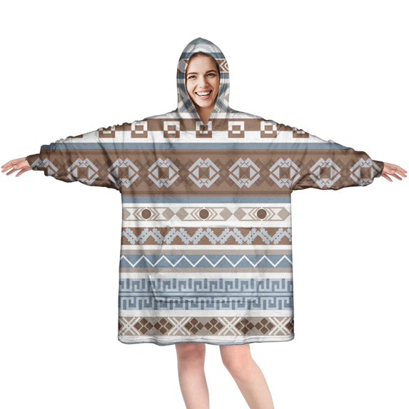 Wearable Oversized Blanket,Brown Geometric Striped Pattern Wearable Blanket Hoodie for Adults,Cozy Hooded Blankets with Super Pockets,Super Warm Fuzzy Pullover for Women & Men