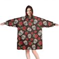 thumbnail image 1 of Wearable Oversized Blanket,Brown Skull Rose Pattern Wearable Blanket Hoodie for Adults,Cozy Hooded Blankets with Super Pockets,Super Warm Fuzzy Pullover for Women & Men, 1 of 6