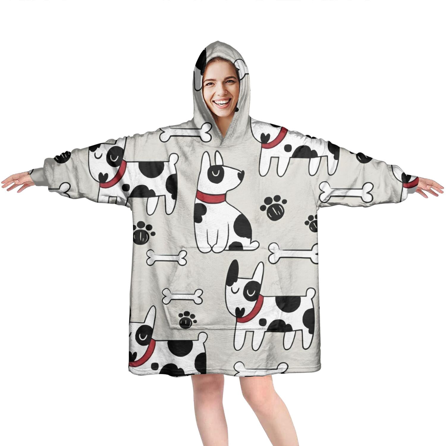 Wearable Oversized Blanket,Bulldog Dog Wearable Blanket Hoodie for Adults,Cozy Hooded Blankets with Super Pockets,Super Warm Fuzzy Pullover for Women & Men