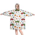 thumbnail image 1 of Wearable Oversized Blanket,Cartoon Tractors Pumpkins White Pattern Wearable Blanket Hoodie for Adults,Cozy Hooded Blankets with Super Pockets,Super Warm Fuzzy Pullover for Women & Men, 1 of 6