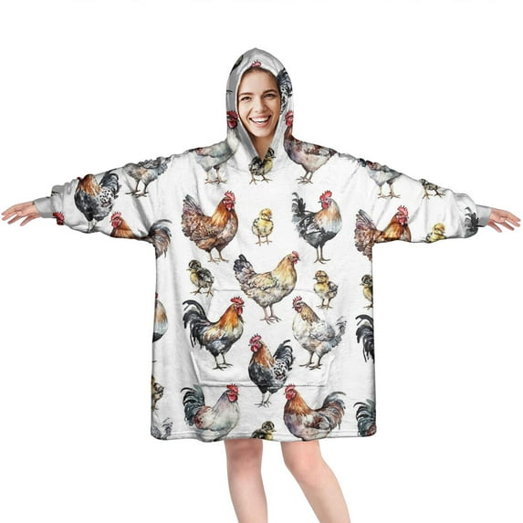 Wearable Oversized Blanket,Colorful Chicken Pattern Wearable Blanket Hoodie for Adults,Cozy Hooded Blankets with Super Pockets,Super Warm Fuzzy Pullover for Women & Men