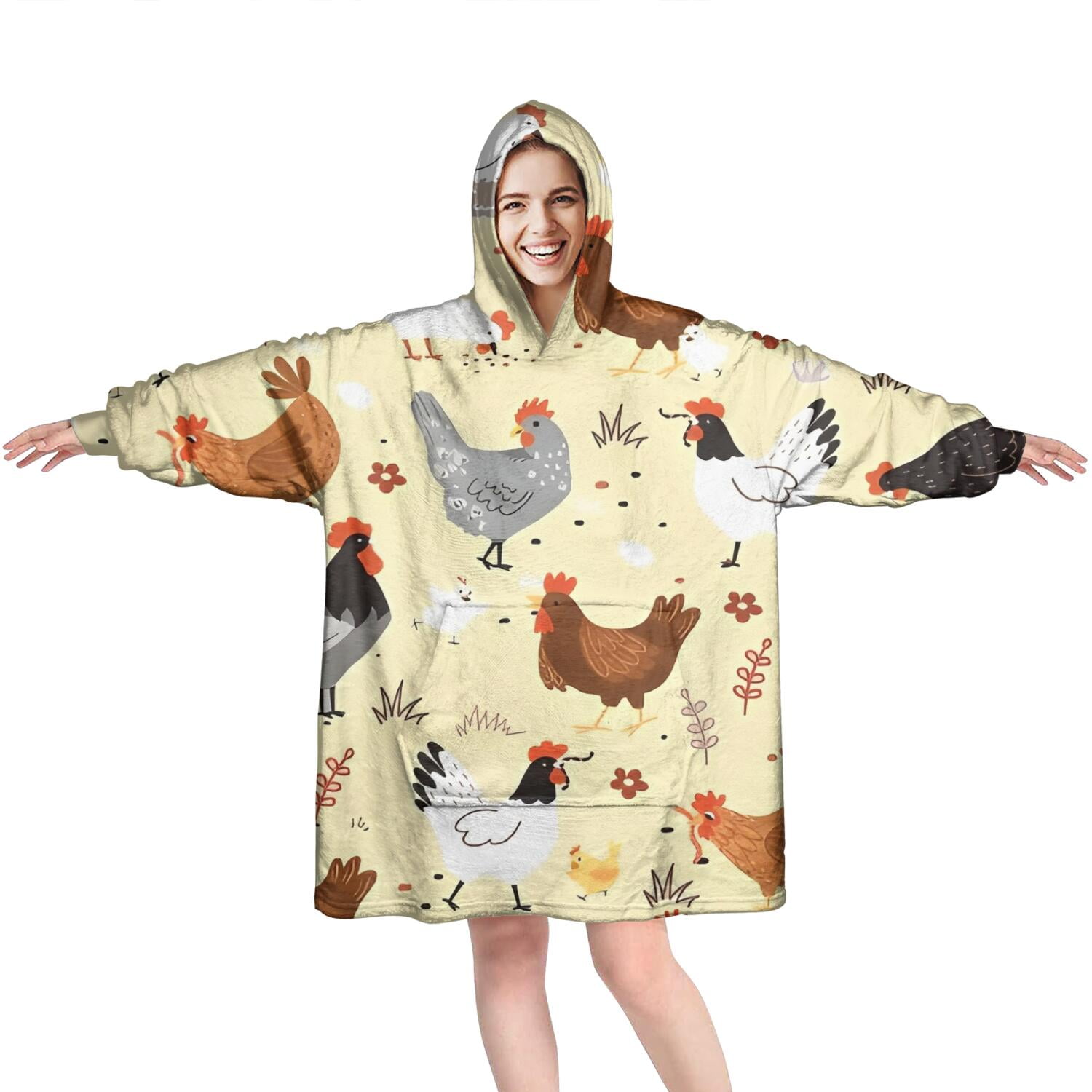 Wearable Oversized Blanket,Colorful Chicken Pattern Wearable Blanket Hoodie for Adults,Cozy Hooded Blankets with Super Pockets,Super Warm Fuzzy Pullover for Women & Men