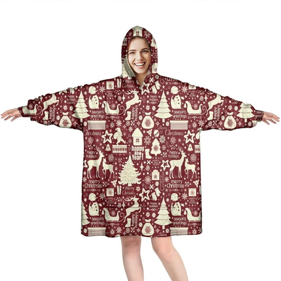 Wearable Oversized Blanket,Colorful Christmas Striped Pattern Wearable Blanket Hoodie for Adults,Cozy Hooded Blankets with Super Pockets,Super Warm Fuzzy Pullover for Women & Men