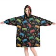 thumbnail image 1 of Wearable Oversized Blanket,Colorful Controllers Games Stars Black Pattern Wearable Blanket Hoodie for Adults,Cozy Hooded Blankets with Super Pockets,Super Warm Fuzzy Pullover for Women & Men, 1 of 6